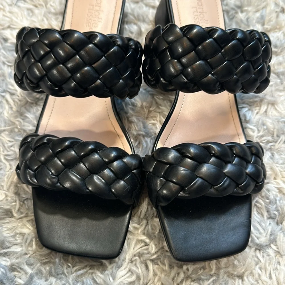 Charlotte Russe black braided open toe square heel size 8 lightly worn - Picture 4 of 4